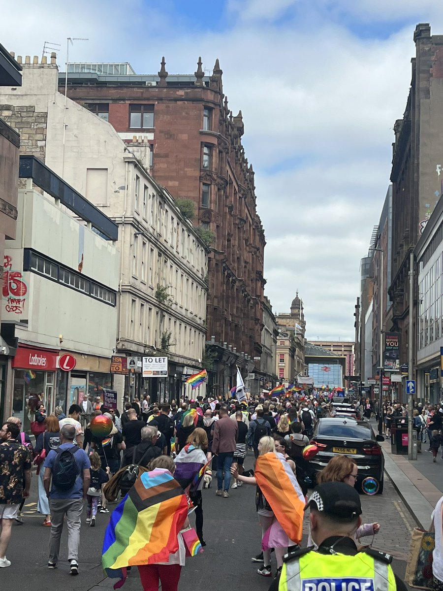 Glasgow Crews attending @MardiGla today with other partners agencies supporting pride. #MardiGla 🚒🏳️‍🌈