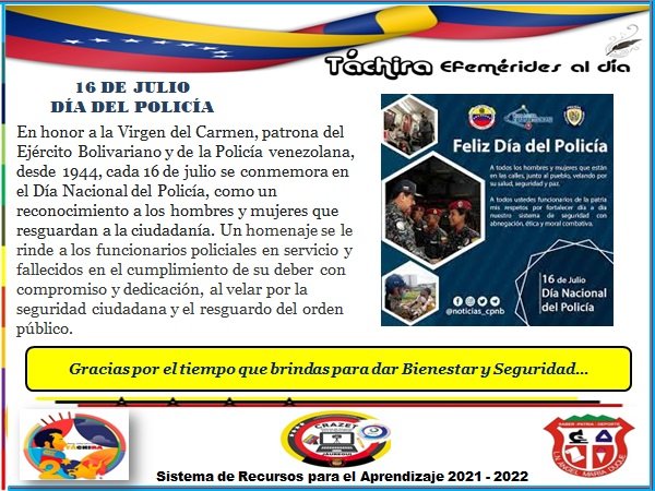 #16Julio Día del Policía "Sinónimo de Bienestar y Seguridad" Gracias. Desde el <a href="/lnamd1968/">LNAMD1968</a> Estado #Tachira Municipio #Jauregui La Grita
@MPPEDUCACION 
<a href="/FreddyBernal/">Freddy Bernal</a> 
@ZonaEducTachira 
<a href="/Berzabethg1/">Berzabethgandicaoficial</a> 
<a href="/carloschaconlg/">Juan Carlos Chacon</a> 
<a href="/Crazet2011/">Crazet2011</a> 
<a href="/CRAJAUREGUI2/">CRAJAUREGUI</a>
@educ_jauregui