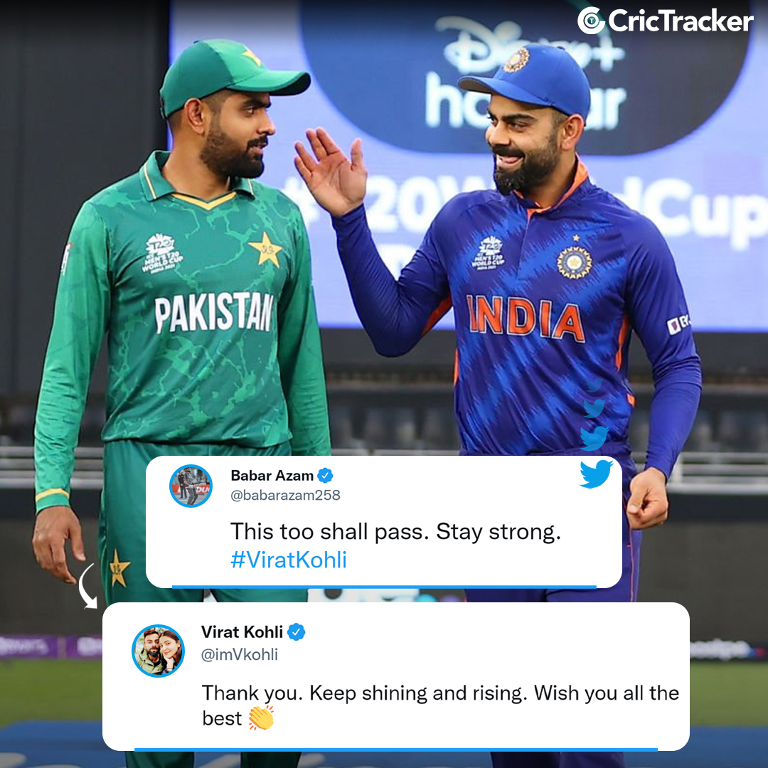 Cricketracker's tweet photo. Virat Kohli reacts to Babar Azam's tweet 💙💚

#ENGvIND #SLvPAK https://t.co/o43DyO6WTu