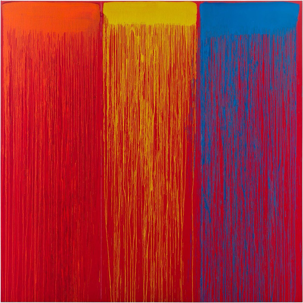 #patsteir is best known for her abstract dripped waterfall paintings. In more recent years, she has added dynamic colors to her palette.