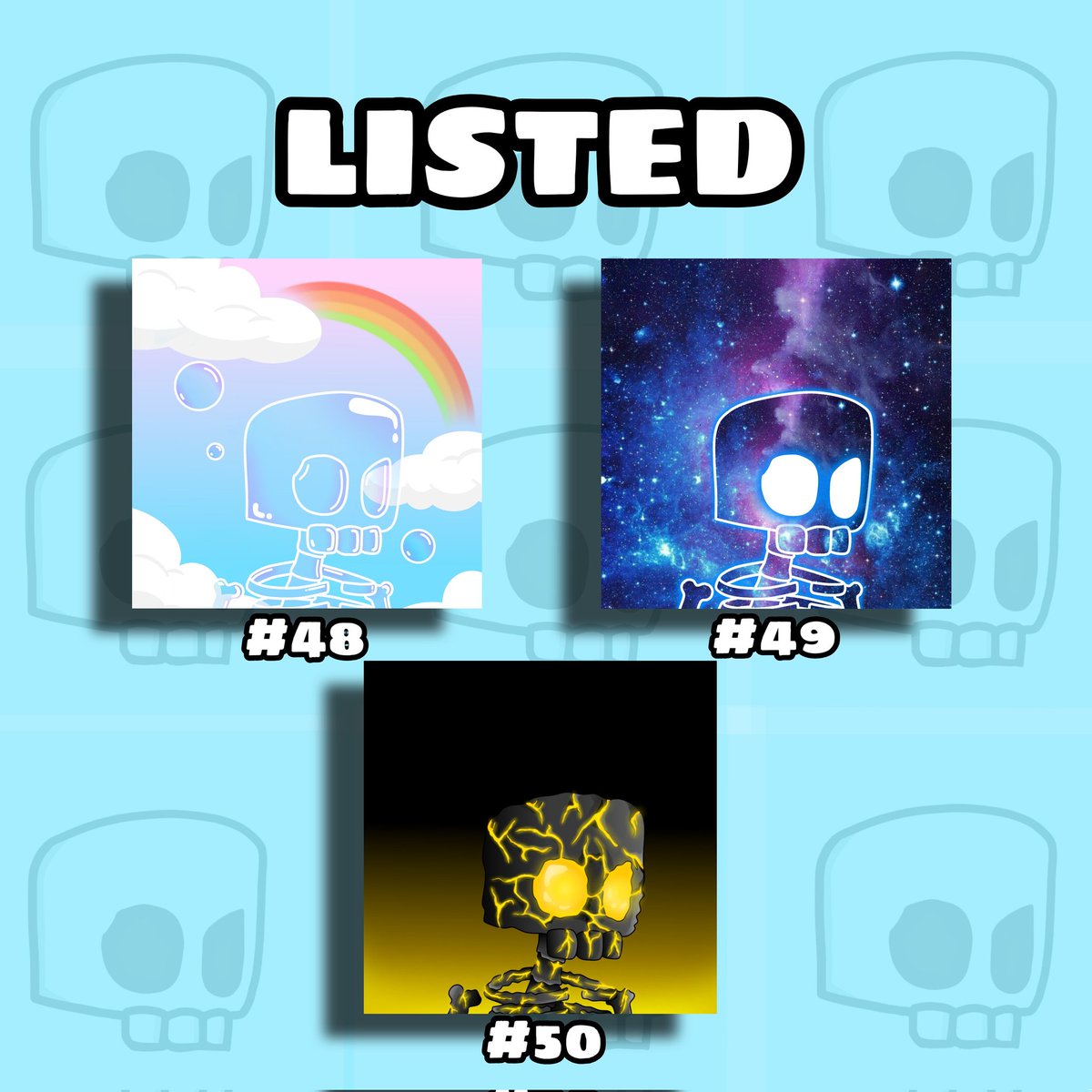 LAST DROP IN PHASE 1 

TombSkull new drop 
#48 #49 #50

Grab yours first before the price goes up🚀
 
💀 No gas fee
💀 Available on opensea
💀 Price 0.005 eth
💀 Handmade 
💀 Link collection ⬇️

opensea.io/collection/tom… 
  
#NFTCommunity #nftcollectors #Skull #Opensea #NFTdrop