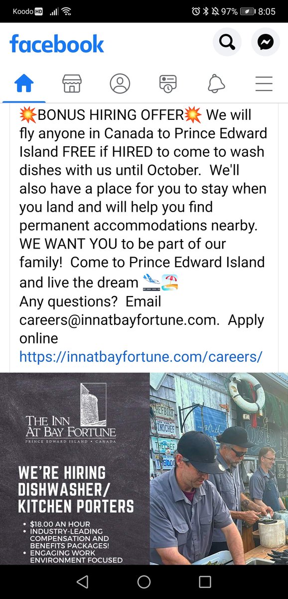 TTRRMK's tweet photo. #PEI #Job #TheInnAtBayFortune (I am not affiliated, don't contact me about this) https://t.co/1pQtOoh7uG