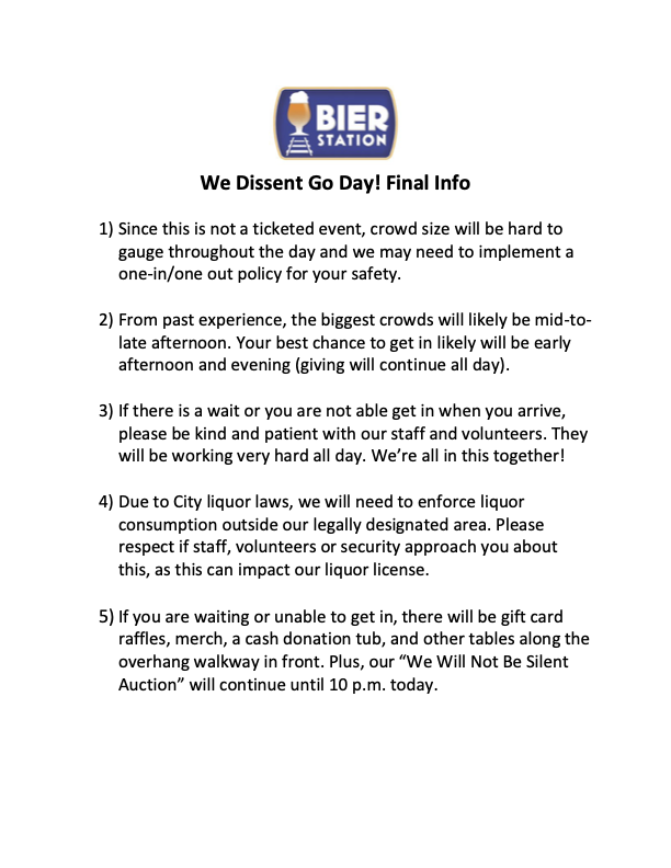 Are you ready for #wedissent today? Here are some final tips before your visit. Let's smash our $20,000 fundraising record.