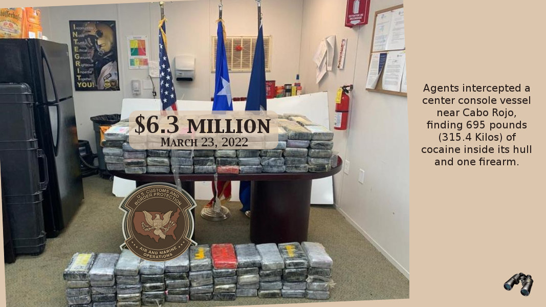 borderObserver's tweet photo. AMO Interdicts Vessel Transporting 695 Pounds of Cocaine headed to Cabo Rojo, Puerto Rico
https://t.co/28qaknUjur
#RameySector 23 Mar 2022

The Marine Unit escorted the vessel to the boat station where a search found 250 bricks.

#CBP_action qt-cbp-media-3415 #borderObserver https://t.co/Wznolv5uiH