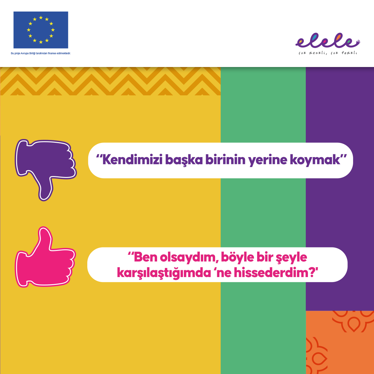 eleleabprojesi's tweet photo. 💬elele Kavramlar Sözlüğü'nde bu hafta "Empati" üzerinde duracağız.

Bedenlerimizde ve evrimsel tarihte derin kökenleri olan empati, kısaca bir başkasının çeşitli deneyimlerini ve duygularını hissedebilmektir.

#çokrenkliçokfarklı #eleleabprojesi #elelediyalog  #empati https://t.co/ajL6sMUuHb