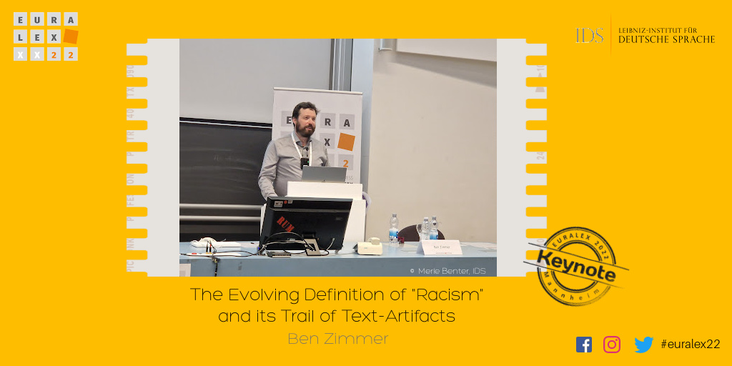 B. Zimmer (<a href="/bgzimmer/">Ben Zimmer</a>) zeichnete nach, wie "Rassismus" seit den 1930er Jahren in englischsprachigen Wörterbüchern definiert wurde. Dabei beschrieb er die Definitionsentwicklung als "kommunikatives Wechselspiel" zwischen den verschiedenen Generationen. #euralex22