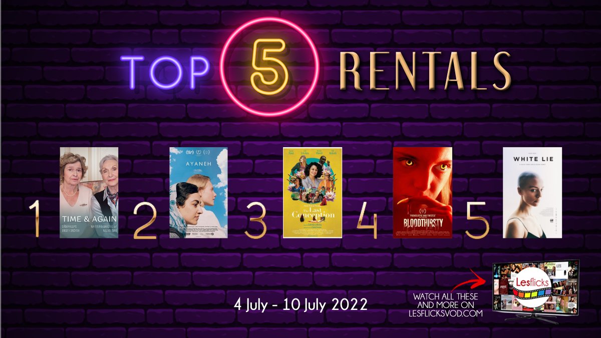 Lesflicks ๐ฟ๐ณ๏ธโ๐home of #sapphicstoriesonscreen (@lesflicks) on Twitter photo #Top5 most watched rentals on #LesflicksVOD from last week! ๐ฅ๐
1. Time & Again
<a href="/TimeAgain5/">Time & Again</a> <a href="/Rachel_Dax/">Rachel Dax</a>
2. Ayaneh
<a href="/AffieDehrouyeh/">Afsaneh Dehrouyeh</a>
3. The Last Conception
<a href="/gabby_ledesma_/">Gabriela Ledesma</a> <a href="/GabrielConstans/">Gabriel Constans</a>
4. Bloodthirsty
@AmeliaDMoses
5. White Lie *Rental Only
@whitelie2021
bit.ly/3fWHvJM #Top5 most watched rentals on #LesflicksVOD from last week! ๐ฅ๐
1. Time & Again
<a href="/TimeAgain5/">Time & Again</a> <a href="/Rachel_Dax/">Rachel Dax</a>
2. Ayaneh
<a href="/AffieDehrouyeh/">Afsaneh Dehrouyeh</a>
3. The Last Conception
<a href="/gabby_ledesma_/">Gabriela Ledesma</a> <a href="/GabrielConstans/">Gabriel Constans</a>
4. Bloodthirsty
@AmeliaDMoses
5. White Lie *Rental Only
@whitelie2021
bit.ly/3fWHvJM