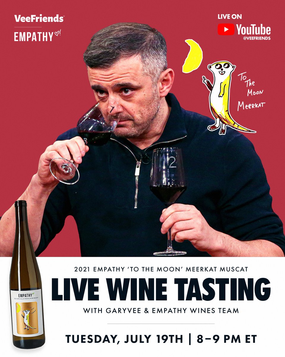 veefriends's tweet image. 3/4 Mark your calendars
Tues July 19th 8-9PM ET - LIVE wine tasting on YouTube with @garyvee and @EmpathyWines Team - youtu.be/8IbVsEbuY0s 
Tues July 19th - Bundles available to purchase at empathywines.com/pages/veefrien…