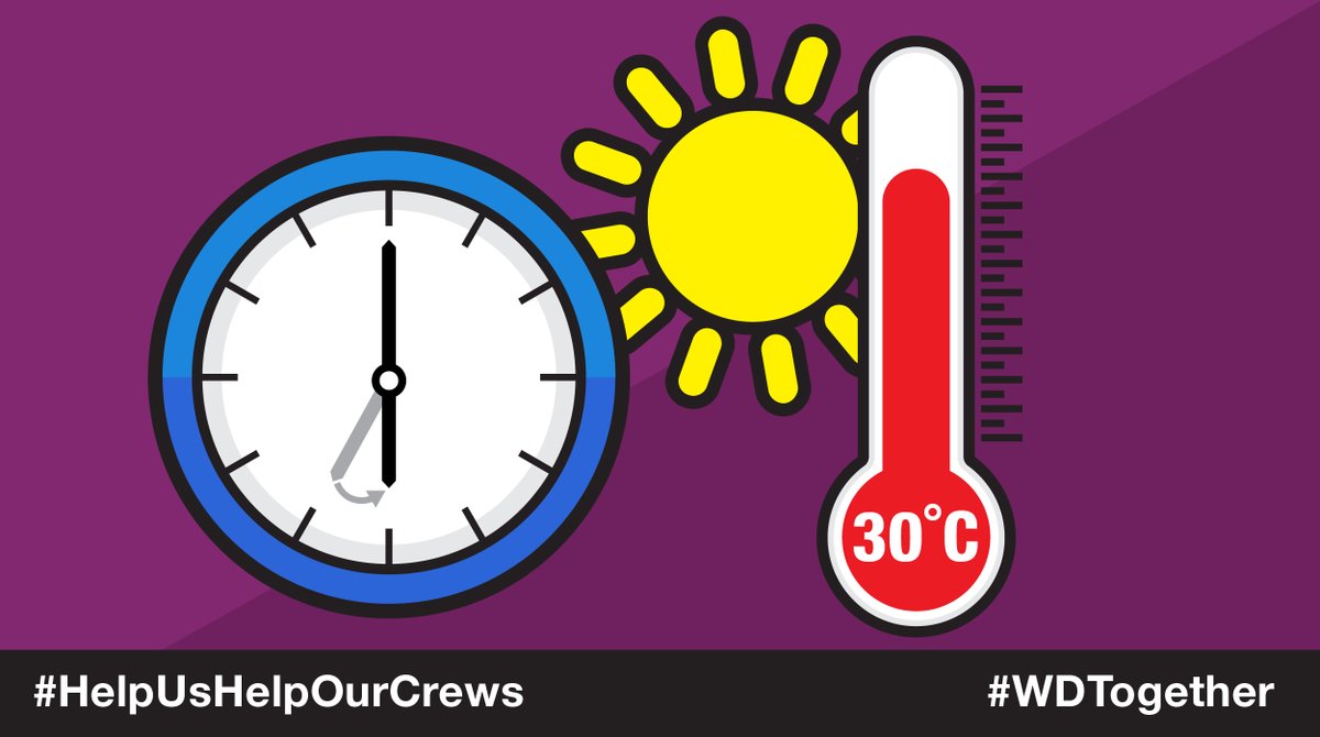 Warwick_DC's tweet photo. With temperatures set to go above 30 degrees next week, our crews will be starting at 6am on Monday and Tuesday so they're not out all day in the heat.
Please ensure your bins, boxes and bags are outside from 6am on the day of your collection #HelpUsHelpOurCrews #WDTogether https://t.co/PZXaR7bsEm