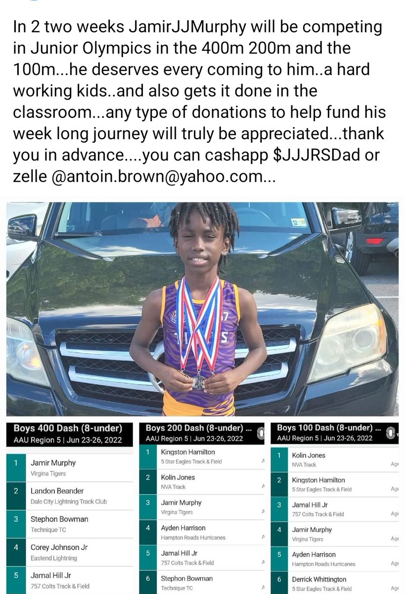 TugboatLT34's tweet image. #RoadToJuniorOlympics donation to help fund his week long journey would truly be appreciated...  cashapp $JJJRSDad or Zelle antoin.brown@yahoo.com