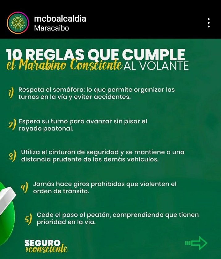 MeteoZulia's tweet photo. 10 Reglas que cumplen los #Marabinos #Concientes
Se #Prudente Respeta las señales de tránsito evita #Accidenes
#Maracaibo https://t.co/p2D4131mQS