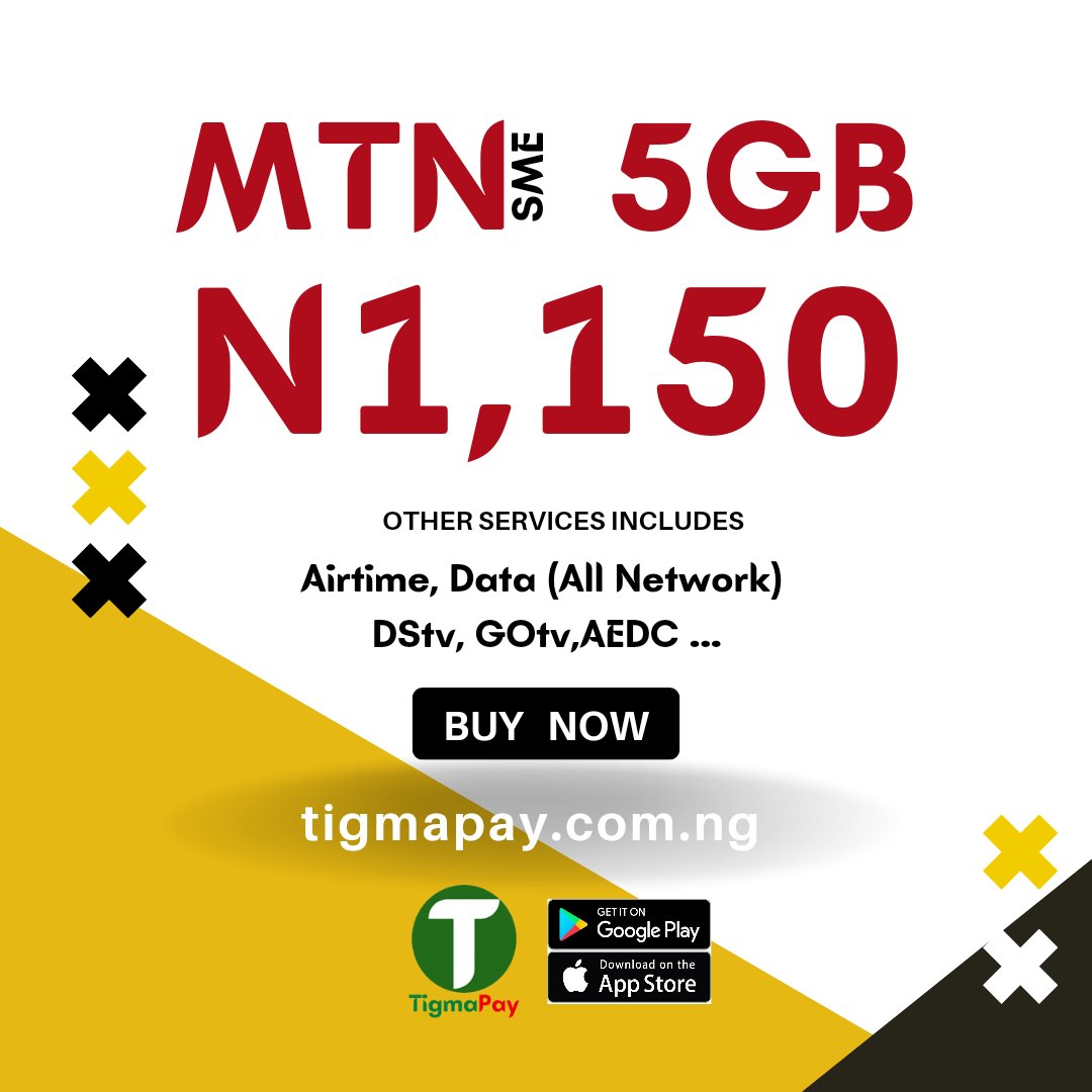 TigmaPay's tweet photo. Dear Businesses,
we are pleased to inform you that you can now get SME Data at a rate of
1GB = N240
2GB = N480
3GB = N720
5GB = N1150
We appreciate everyone for your patronage and support.
Best wishes,
Team TigmaPay
#MTN #Data #TigmaPay
#OsunDecides2022 https://t.co/q1uibw9wDj