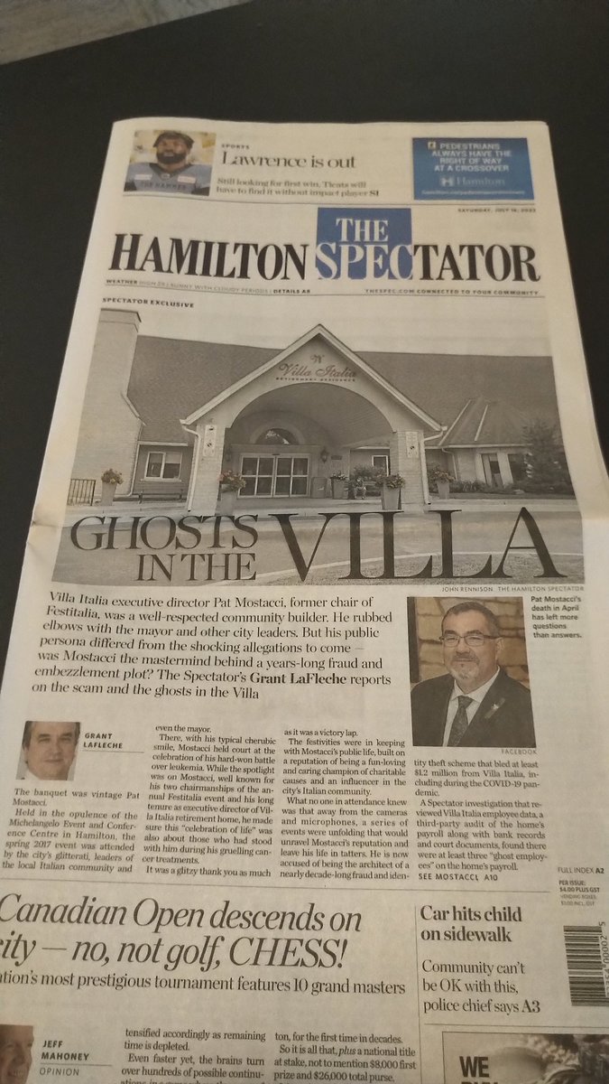 Grant LaFleche (@grantrants) on Twitter photo Be sure to get your <a href="/TheSpec/">Hamilton Spectator</a> today to read our latest investigative exposé "The Ghosts in the Villa" about a years long identity theft and embezzlement scheme at a #Hamilton retirement home. #journalism #investigation Be sure to get your <a href="/TheSpec/">Hamilton Spectator</a> today to read our latest investigative exposé "The Ghosts in the Villa" about a years long identity theft and embezzlement scheme at a #Hamilton retirement home. #journalism #investigation