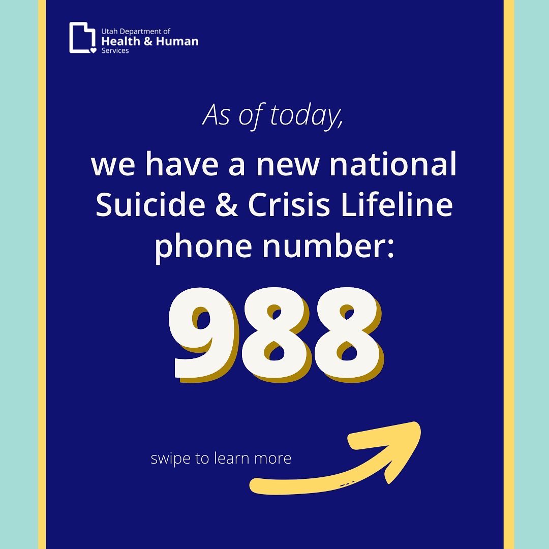 UtahDHHS's tweet image. Today is a historic day. The 988 Suicide &amp;amp; Crisis Lifeline is now live. You may have known it previously as the National Suicide Prevention Lifeline. Thread with some of our most frequently asked questions.
