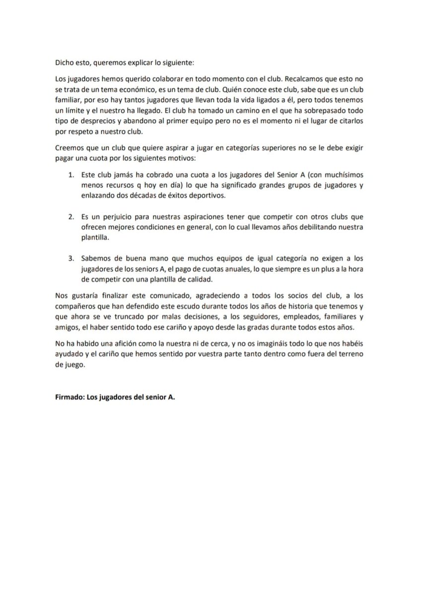 nanoveros's tweet photo. Comunicado de los jugadores del senior A del @CD_Goya https://t.co/bvhbto9kkB