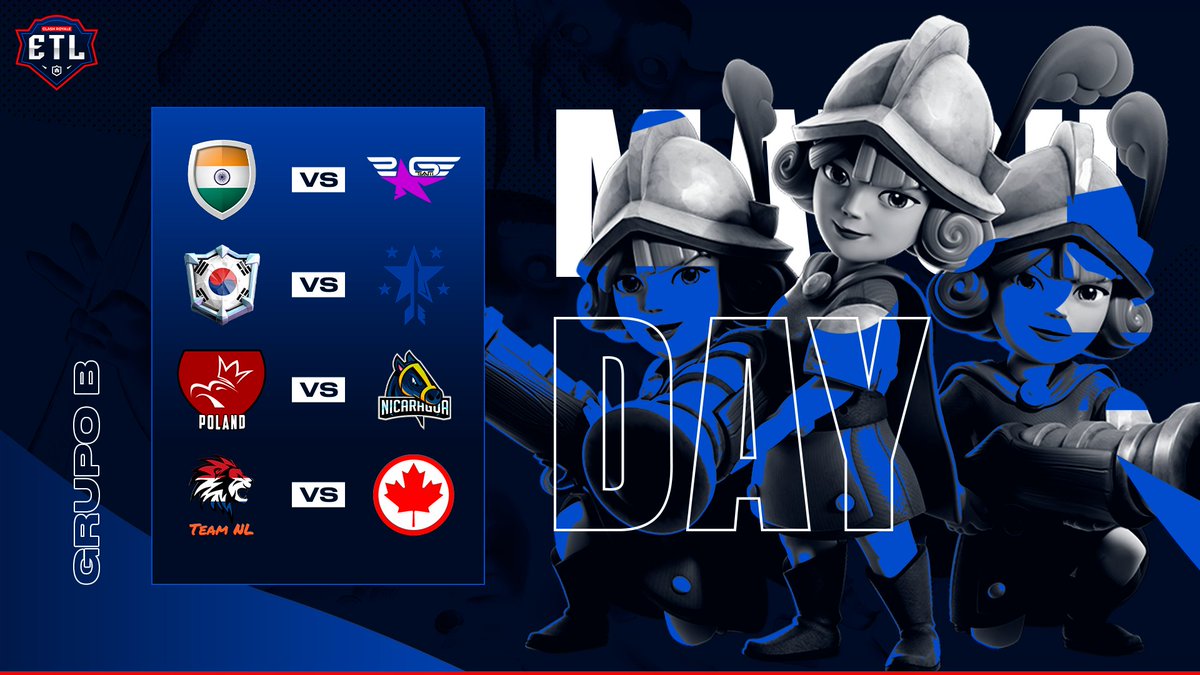 ETL CUP® (@_etlcup) on Twitter photo Matchday | Grupo B
Penúltima jornada a disputar en la #ETLWorlds 🤩🤩🤩
1⃣ @rageteam_ir 🆚 <a href="/CRIndia_Team/">Team India CR</a>
🇮🇳19:00🇮🇷18:00
2⃣ <a href="/Team_Korea_CR/">Team Korea CR</a> 🆚 <a href="/SelHondurasCR/">Team Honduras</a>
🇰🇷01:00🇭🇳10:00
3⃣ @PolandRoyale 🆚 <a href="/CrNicaragua/">Nicaragua Esports</a>
🇵🇱01:00🇳🇮17:00 Matchday | Grupo B
Penúltima jornada a disputar en la #ETLWorlds 🤩🤩🤩
1⃣ @rageteam_ir 🆚 <a href="/CRIndia_Team/">Team India CR</a>
🇮🇳19:00🇮🇷18:00
2⃣ <a href="/Team_Korea_CR/">Team Korea CR</a> 🆚 <a href="/SelHondurasCR/">Team Honduras</a>
🇰🇷01:00🇭🇳10:00
3⃣ @PolandRoyale 🆚 <a href="/CrNicaragua/">Nicaragua Esports</a>
🇵🇱01:00🇳🇮17:00