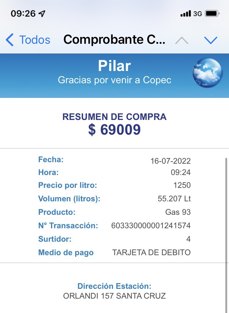 Llene el mismo estanque por $55.000 el 26 de junio.