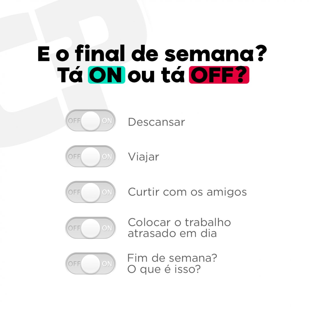 sistemacplug's tweet photo. Conta aqui para nós, qual é a alternativa verdadeira para o seu fim de semana?☺
a) Descansar
b) Viajar
c) Curtir com os amigos
d) Aproveitar para colocar o trabalho atrasado em dia
e) Fim de semana? O que é isso?
Deixe sua resposta nos comentários.👇
#cplug https://t.co/YvNduFjN65