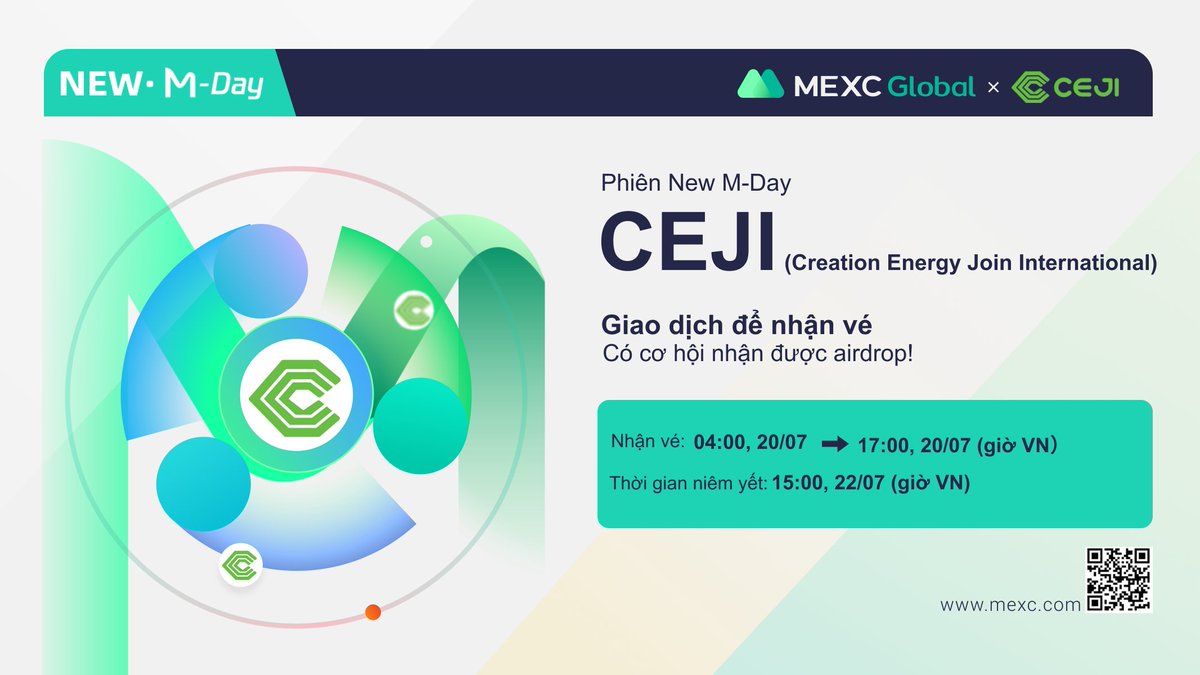 MEXCVietnam's tweet photo. 📌#MEXC New M-Day - Creation Energy Join International (CEJI)
⏰Nhận vé: 04:00 - 17:00, ngày 20/07 (giờ VN)
🚀Độc quyền MEXC VN 
💰Nhận 300 MX
🔗Đăng ký: https://t.co/UJwt7nX9Qn
👉Chi tiết: 
https://t.co/AYzKavJMQb
✨Đăng ký MEXC: https://t.co/F1iR66JT2P
#MEXCVietnam #MEXC https://t.co/zuztHizaWC