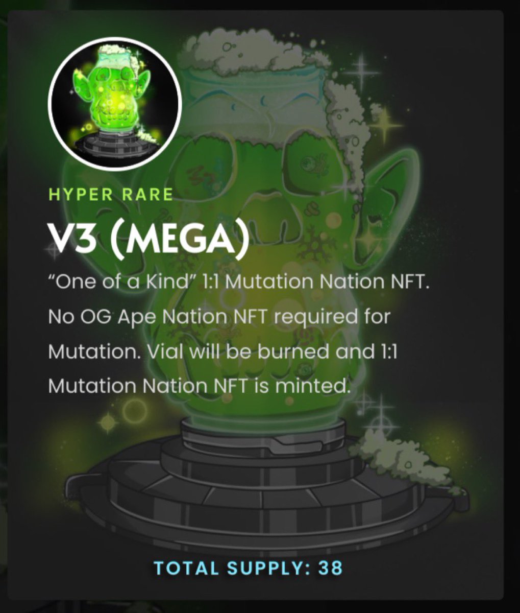 🚨 #CNFTGiveaways 🚨

Ape Nation #JungleJuice V3 Hyper-Rare MEGA Vial Floor 2,799 ADA 👀 #MutationNation 

Win 1 Entry 🎟 For V3 Mega Vial Draw!

Ends 72 Hrs

1️⃣ Follow <a href="/Ape_NationNFT/">Ape Nation</a> &amp; @cNFTking 
2️⃣ ❤️, 🔃, &amp; Tag 3 Friends
3️⃣ Join Ape Nation Discord 
discord.gg/apenationcnft 🚨