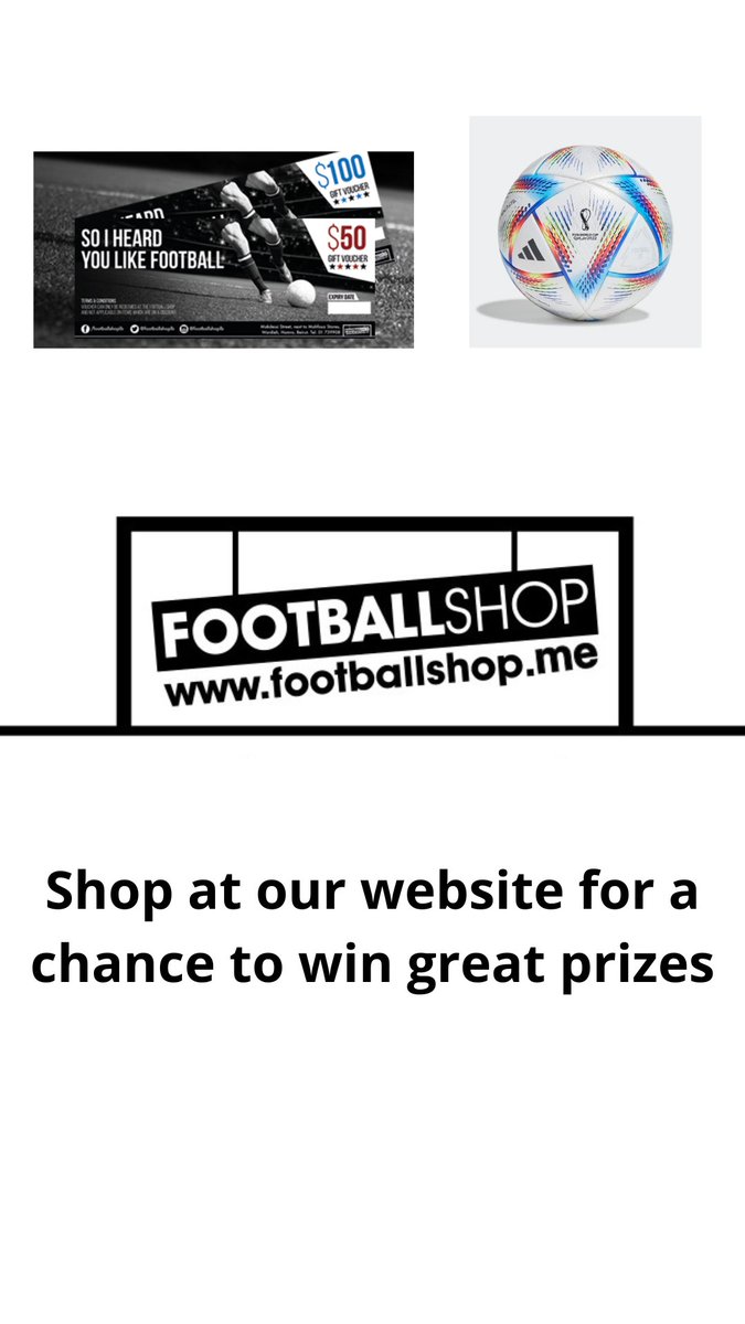 FootballShopLB's tweet photo. https://t.co/NZu4KfmW3I

Shop on our website for a chance to win:

- Al Rehla Pro Football WC 2022
- 50$ &amp; 100$ Vouchers https://t.co/iG9fqUGRIO