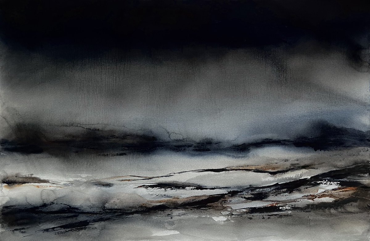 AnnaLevitskaia's tweet photo. Dark watercolor landscape.  Do you like dark art?  
Paper, watercolor 27.4x42 in.  69.7 x 106.8 cm.

#Watercolor #darkart #landscape #NFTs https://t.co/CwM7IXZIff