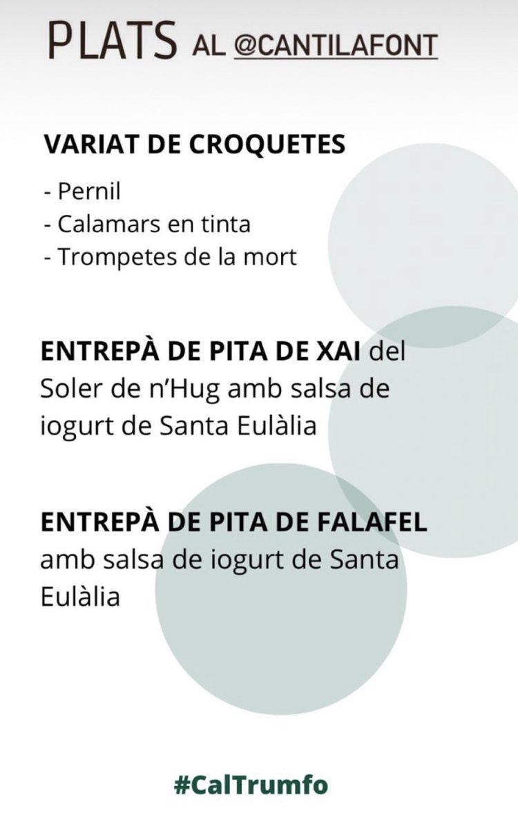 Avui al <a href="/CantiLaFont/">Festival Cantilafont</a> podràs gaudir d’una mica del #SolerdenHug, per exemple, amb xai i iogurt de llet de casa! Bon profit! 

#CalTrumfo <a href="/CalTrumfo/">Cal Trumfo</a> #Lluçanès