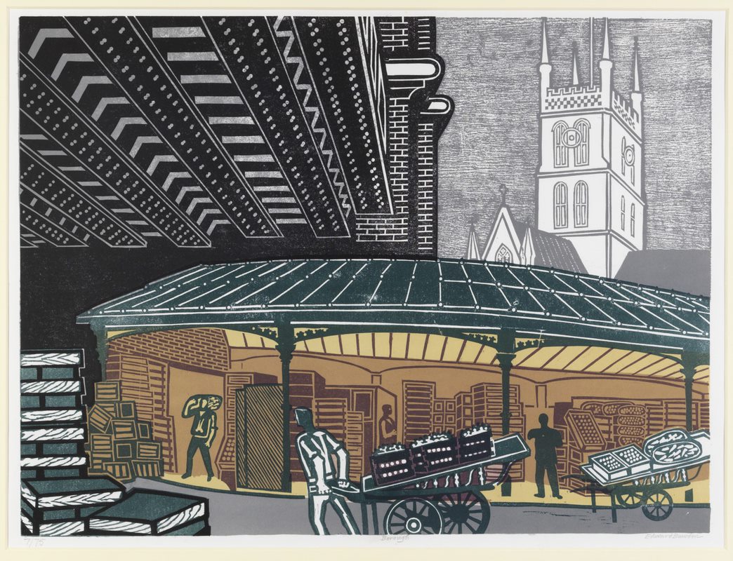 See rare &amp; important work by #Ravilious &amp; Bawden. The Ingram Collection &amp; The Fry Art Gallery: ‘Bawden, Ravilious &amp; the art of Great Bardfield.' ow.ly/u2Vg50JUXFs Image: Edward Bawden (1903-1989), 'Borough Market', 1967, Lithograph © The Estate of Edward Bawden <a href="/IngramColl/">Ingram Collection</a>
