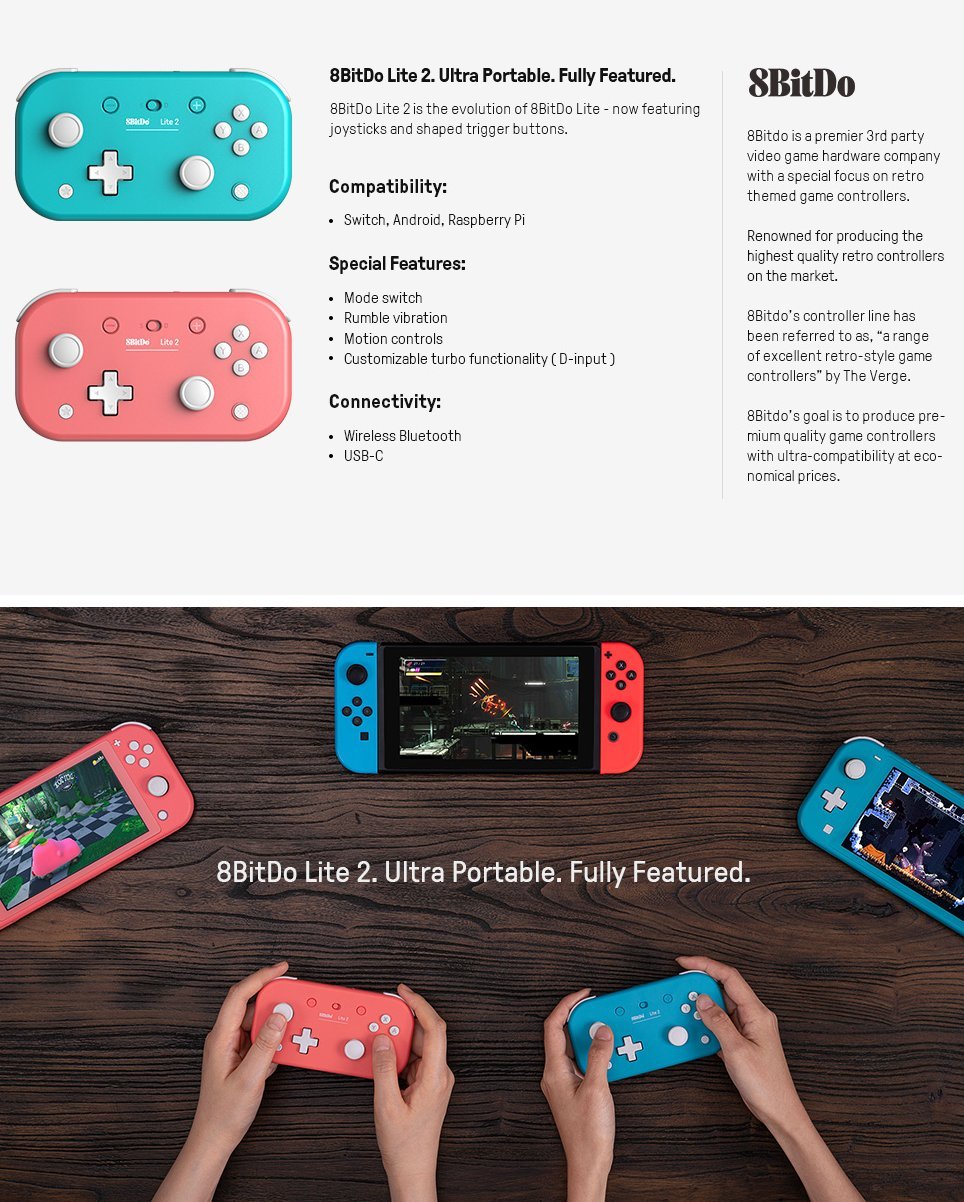  8Bitdo Lite 2 Bluetooth Gamepad for Switch, Switch