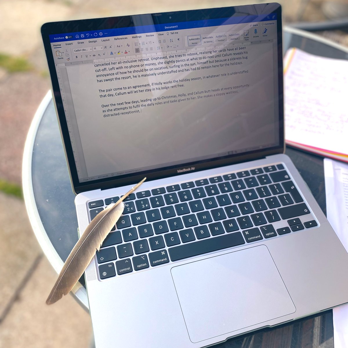 When you’re writing outdoors and a feather just lands onto your work, what does this mean?! #Writer ✍🏼