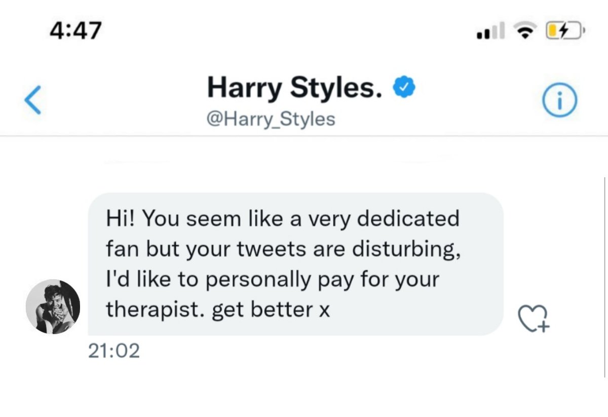 sunfflouwerry's tweet photo. I CAN'T BELIEVE HARRY STYLES JUST DMED ME ???????😭 https://t.co/KyQ2dPvZpI