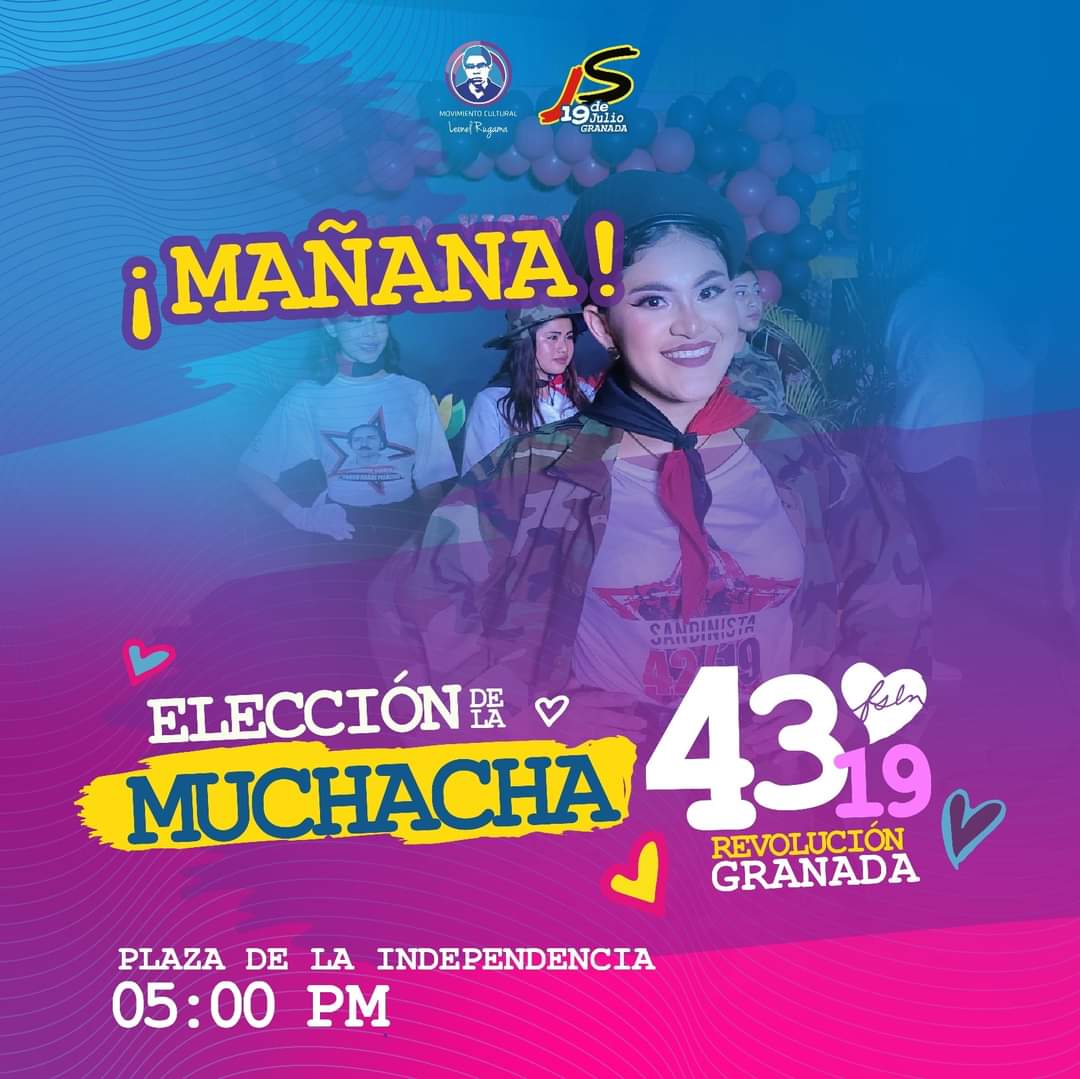 GranadaNica2's tweet photo. 🥳¡ M A Ñ A N A ! Elección de la Muchacha 43/19 Revolución del Departamento de #Granada #AquiHayJS ❤️🖤🇳🇮
#4319FuerzaDeVictorias ✊🏻 https://t.co/l7dHT0C2Ji
