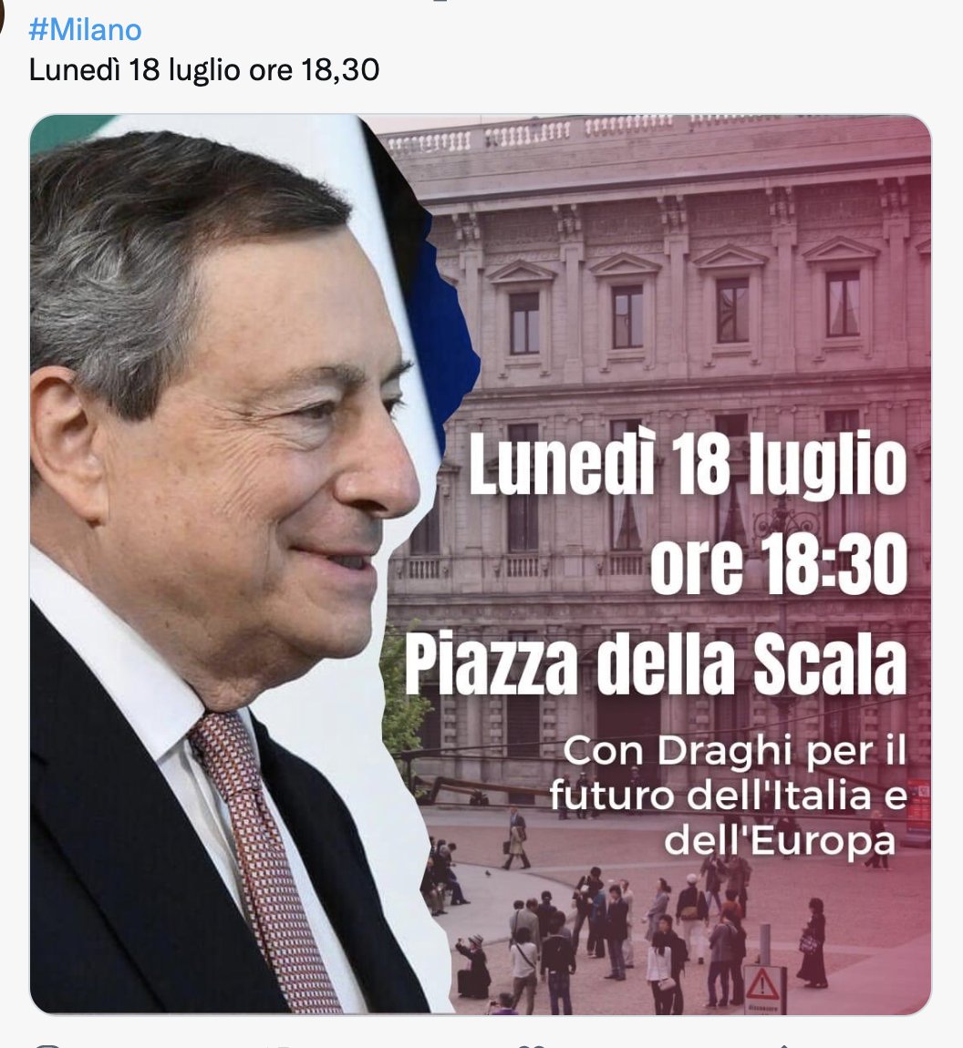 florastr's tweet photo. PREPARATEVI LUNEDì DUE PIAZZE si stanno attivando...A MILANO in p.zza della scala... E A  ROMA  entrambe ALLE 18.30 #IostoconDraghi https://t.co/n93BRST7Kq