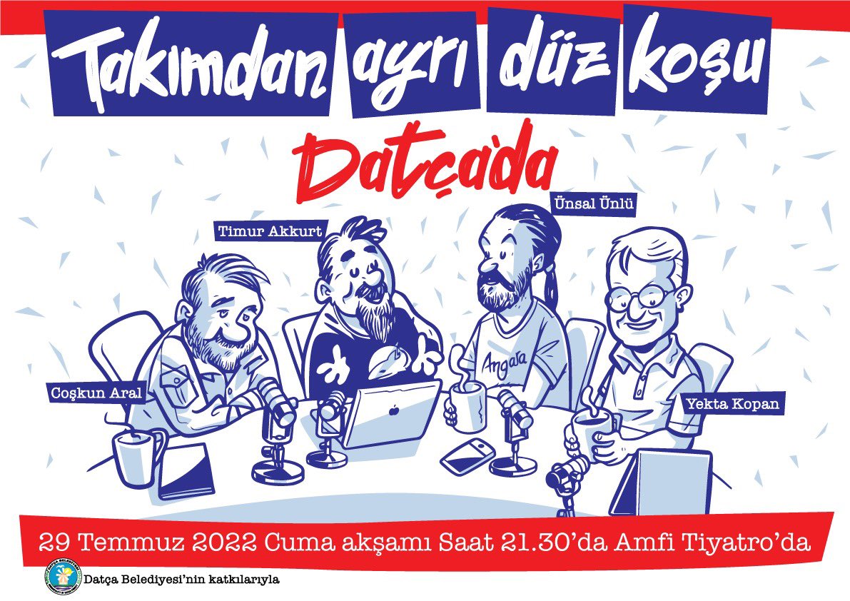 Haydi bakalım, Takımdan Ayrı Düz Koşu yazlığa gidiyor.
<a href="/otisabi/">Yılmaz Aslantürk</a> memleketine geliyoruz diye dev kıyak geçip vinyeti de yaptı.
Müsaitseniz, ilk kez Datça Amfi Tiyatro'da seyirci önünde koşmaya geliyoruz... <a href="/CoskunAralResmi/">Coşkun Aral</a> <a href="/yektakopan/">Yekta Kopan</a> <a href="/timurakkurt/">Timur Akkurt - teknosafari.com</a>