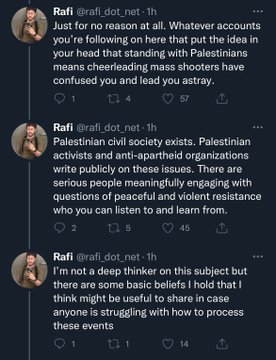 Remember the 'good jewish antizionist' rafi_dot_net?

In April, Rafi tweeted about not cheerleading mass wonton murderous shootings of Jews.

He deactivated his account & hasn't been heard from since.

🧵Thread🧵 showing responses to Rafi & similar reactions to others like him.