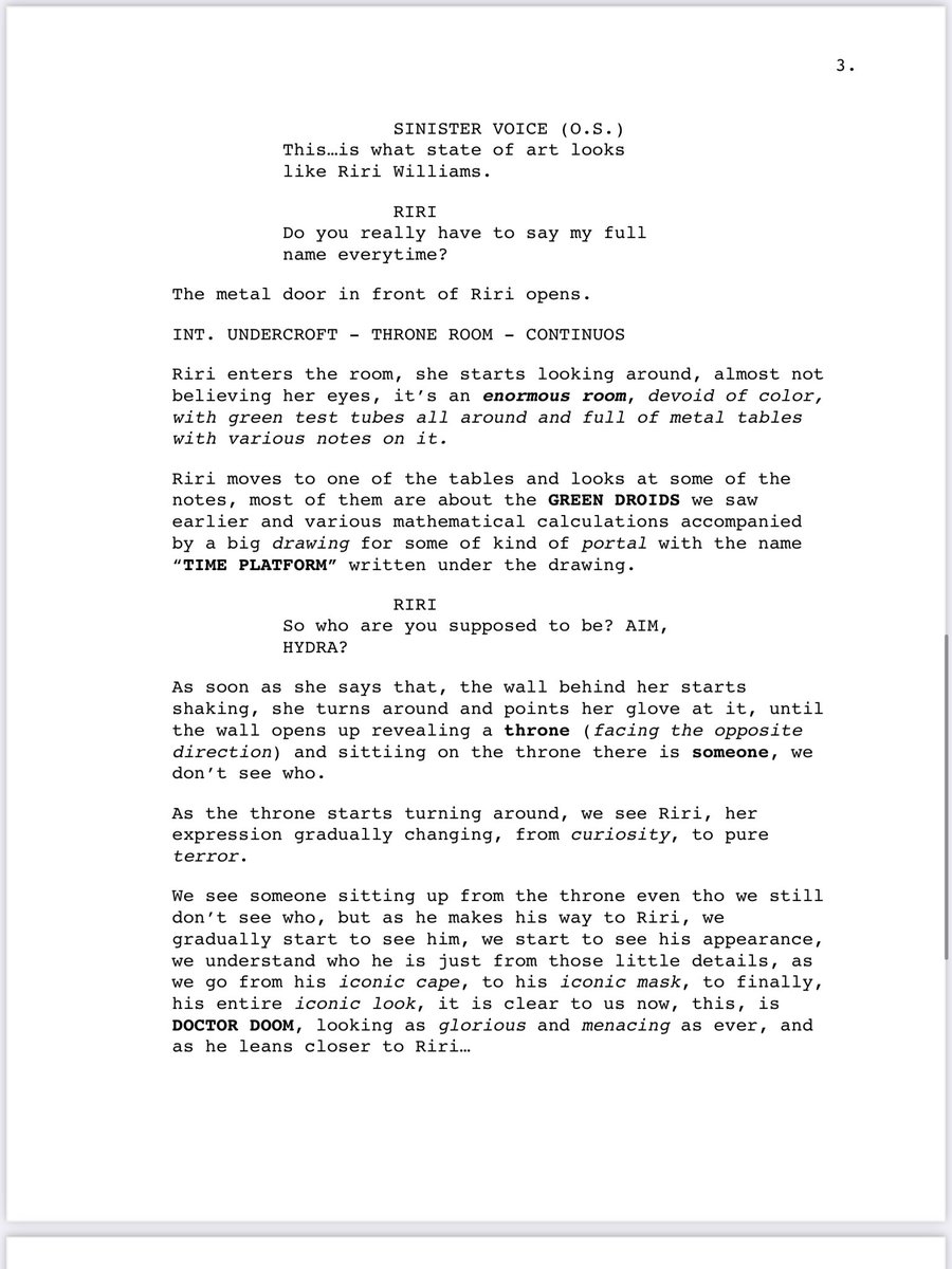 StrangeJst1's tweet photo. #DoctorDoom #FantasticFour #BlackPantherWakandaForever
In light of the recently leaked supposed pre-vis for a Doctor Doom post-credit scene, I decided to write a screenplay for what the scene could end up looking like in the movie.

I had to reupload this to fix my grammar. https://t.co/9StUGSUzOO