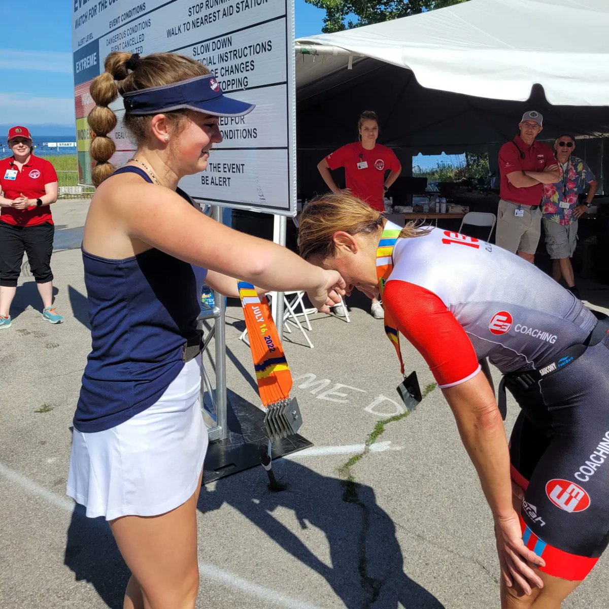 DOORCOUNTYTRI's tweet photo. Jane Landretti, of Madison, our first female finisher in the sprint. #dct22 https://t.co/M0ulfVaChU