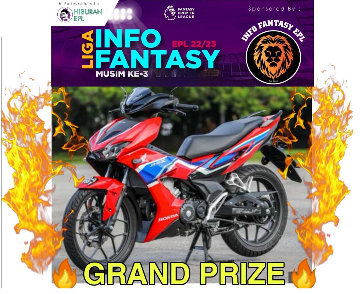 InfoFantasyEPL's tweet photo. 𝗝𝗼𝗺 𝗷𝗼𝗶𝗻 𝗹𝗶𝗴𝗮 𝗵𝗮𝗱𝗶𝗮𝗵 𝗺𝗼𝘁𝗼 𝗛𝗢𝗡𝗗𝗔 𝗥𝗦-𝗫 𝗻𝗶.. 

🎁 𝗛𝗔𝗗𝗜𝗔𝗛 𝗨𝗧𝗔𝗠𝗔 - 𝗛𝗢𝗡𝗗𝗔 𝗥𝗦-𝗫
🎁 𝗛𝗔𝗗𝗜𝗔𝗛 𝗞𝗘𝗗𝗨𝗔 - 𝗦𝗠𝗔𝗥𝗧 𝗧𝗩 𝟲𝟱 𝗜𝗡𝗖𝗜

SERTA HADIAH2 LAIN

𝗗𝗔𝗙𝗧𝗔𝗥🔥
1 team/RM30
2 team/RM50

Don - https://t.co/jyf4ZyPMOH https://t.co/XRHKMSnGWL
