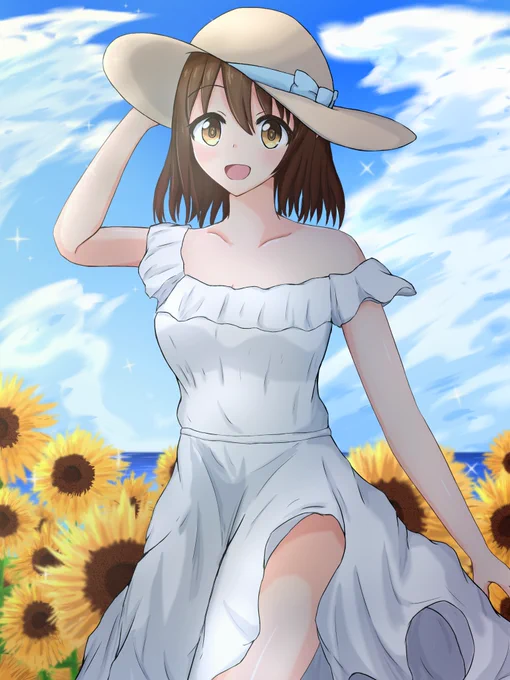 【再掲】白ワンピース姿の彩乃ちゃん#イラスト #うちの子 #過去絵 
