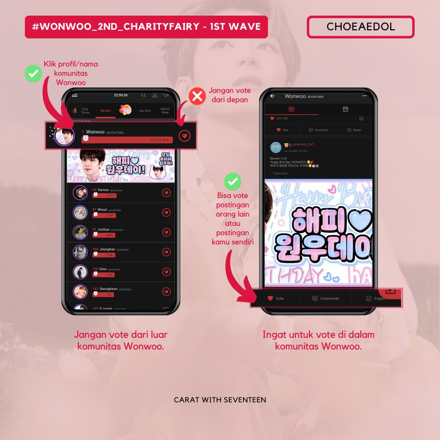 caratwith_SVT's tweet photo. [CHOEAEDOL - WONWOO FOR 2ND CHARITY FAIRY] (Wave-1)

Carats~ ingat untuk hanya vote di dalam community #WONWOO atau bisa vote di postingan Choeaedol kami sebagai banner ke-2 ➡️ https://t.co/JVJrvRUo3Z

@pledis_17 #SEVENTEEN https://t.co/Ge5ad1HvdD