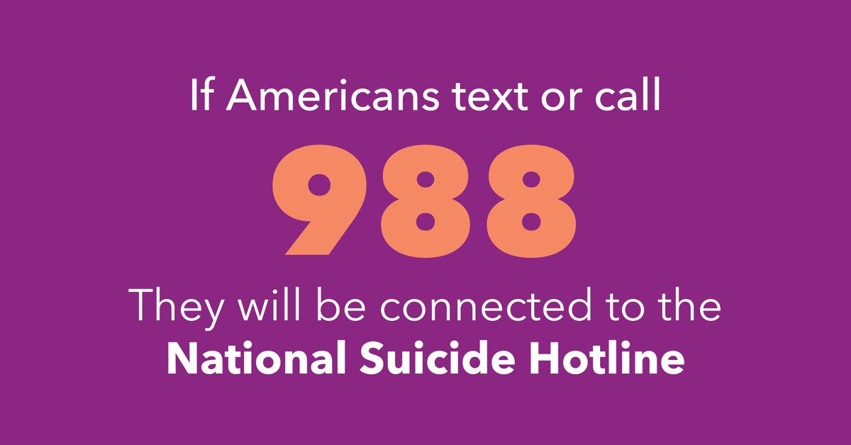 As of today, the suicide hotline number has changed to a 3-digit number. A person is automatically connected to trained crisis counselors when they text or call this number. If you or someone you know needs help, 988 is for mental health, substance abuse, and suicide crises.
