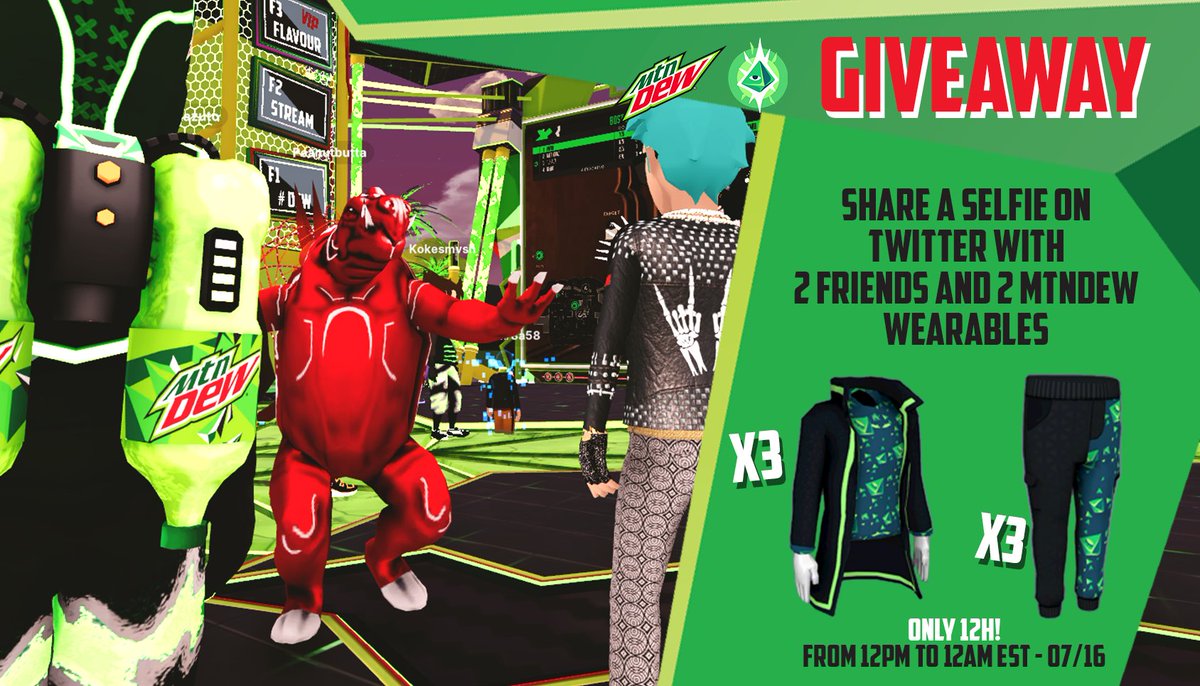 To celebrate the launch of <a href="/MountainDew/">Mountain Dew®</a> HQ at <a href="/decentraland/">Decentraland</a>, we're running a...

🎁 FLASH SELFIE CONTEST OF 3 LEGENDARY SETS! 🎁

Join the event and support <a href="/Subliners/">nysl</a> with your finest outfit today 🎩 #CDL2022 

🎟 events.decentraland.org/event/?id=623a…
⬇ RT + Reply with your selfie below ⬇