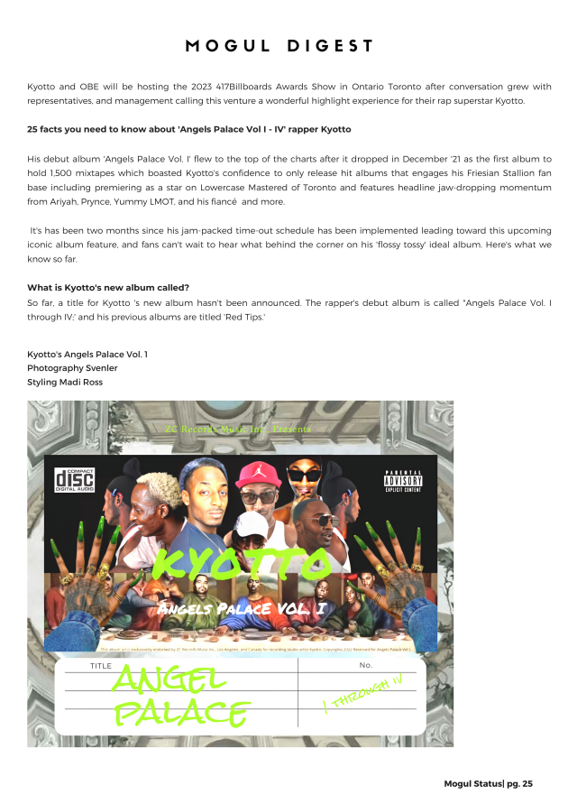 KyottoNews's tweet photo. @otto.zotto and OBE representation, and management confirm to @instagram at ZC Records Music Inc reality superstar rapper, and actor Kyotto and OBE appeared in Mogul Digest magazine firm today in a special edition segment capturing, Kyotto new album release, first kiss and more https://t.co/tynHvaBT3P