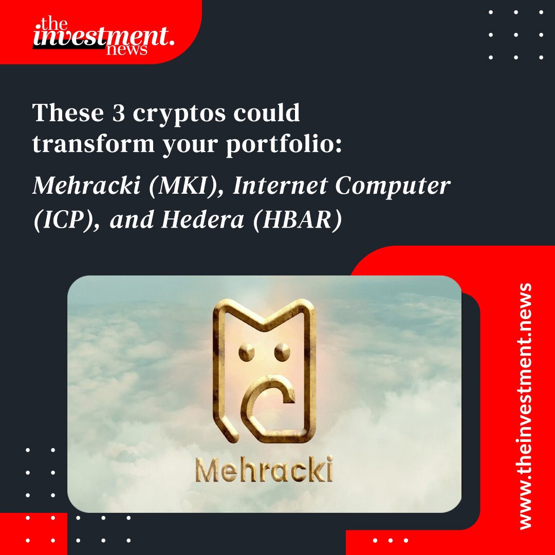 InvestmentnNews's tweet photo. These 3 cryptos could transform your portfolio:
Mehracki(MKI), Internet Computer(ICP) and Hedera(HBAR).
π https://t.co/4u8PmkRgsY
#mehrackitoken #ethereum #Hedera #internetcomputer #cryptos https://t.co/SYoUe6jD23