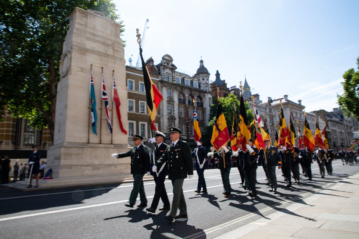 UKDefenceBeLux's tweet photo. The annual Belgian Parade was held today at the #Cenotaph in #London. The parade, symbolising the close ties between the 🇬🇧 and 🇧🇪 was first held in 1934.

#Belgium is the only non-Commonwealth country allowed to parade its troops in uniform and to bear arms in London. https://t.co/9FgVZYxuuX
