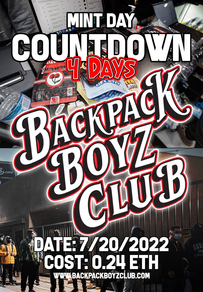 backpackboyzclb's tweet photo. 🎒4 DAYS UNTIL MINT🎒

Who’s ready for 7/20?

-Lifetime Access to all BackPackBoyz Events💨
-Exclusive discounts at all locations 🎒
-Access to BackPackBoyz University 🏫
-Voting power within @backpackboyzclb ecosystem ⚖️
-Early access to new strains 🔥
&amp; so much more… 

#BPBC https://t.co/cCXUW94X5s