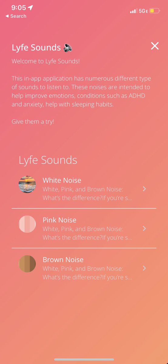 _annika_a's tweet photo. Last night, I got overwhelmed and realized that my first go-to solution was listening to brown noise in the @lyfehealthapp_. It’s crazy that we’re actually building the health solution I’ve been looking for - I’m so excited https://t.co/lfyGHtn7in