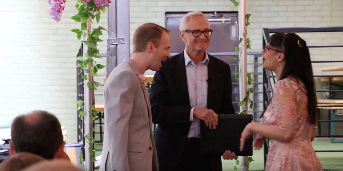 joeavellar's tweet photo. #Married. 
Happy and proud to be #officiant at lovely, untraditional #wedding of Laura Cala @laura_goldfish and Chris Rauch @MadRauch (@BronsonTweets9). Wishing #forever &amp; ever, #health #happiness #love https://t.co/6qxppgkie1
