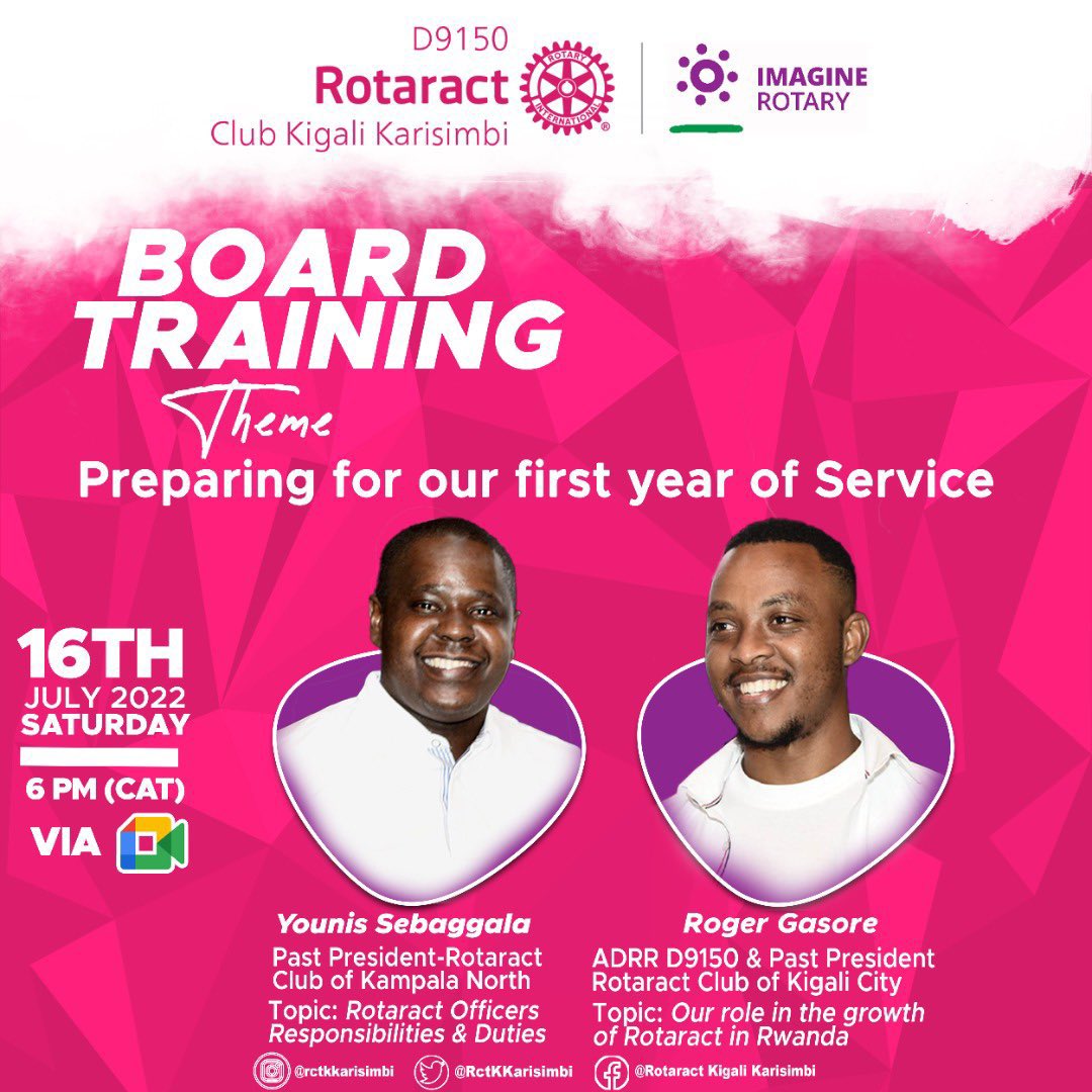 Younis Sebaggala (@younisebaggala) on Twitter photo Wrapping up the day with honoring the <a href="/RctKKarisimbi/">Rotaract Kigali Karisimbi</a> 🇷🇼 invitation to facilitate #RCKKTraining as they gear up for the 1st Year of service under the theme #ImagineRotary together with my brother ADRR <a href="/RogerGasore/">African Rango</a> from <a href="/RCkigalicity/">Rotaract Club of Kigali City🇷🇼</a> Wrapping up the day with honoring the <a href="/RctKKarisimbi/">Rotaract Kigali Karisimbi</a> 🇷🇼 invitation to facilitate #RCKKTraining as they gear up for the 1st Year of service under the theme #ImagineRotary together with my brother ADRR <a href="/RogerGasore/">African Rango</a> from <a href="/RCkigalicity/">Rotaract Club of Kigali City🇷🇼</a>