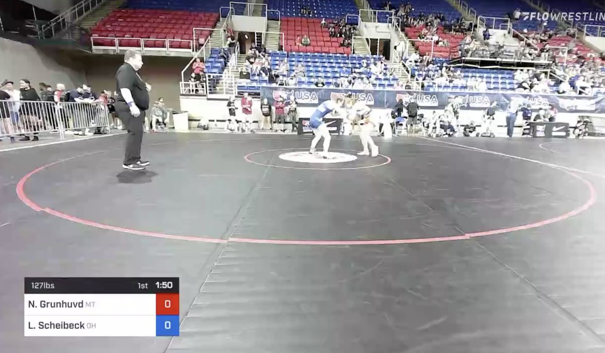 OOHSgirlswrest's tweet photo. Lucy Scheibeck goes 1-2 at 127 lbs to finish her cadet run.  She'll compete in juniors Monday.  #TeamOhio #Fargo2022 https://t.co/ZQRegQt12Q